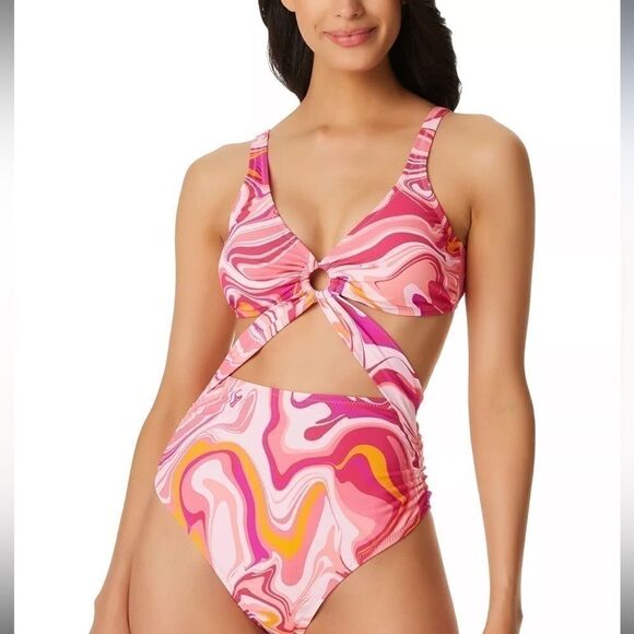 JESSICA SIMPSON Women's Good Vibrations O-Ring One-Piece Swimsuit multi size XL - Picture 2 of 11
